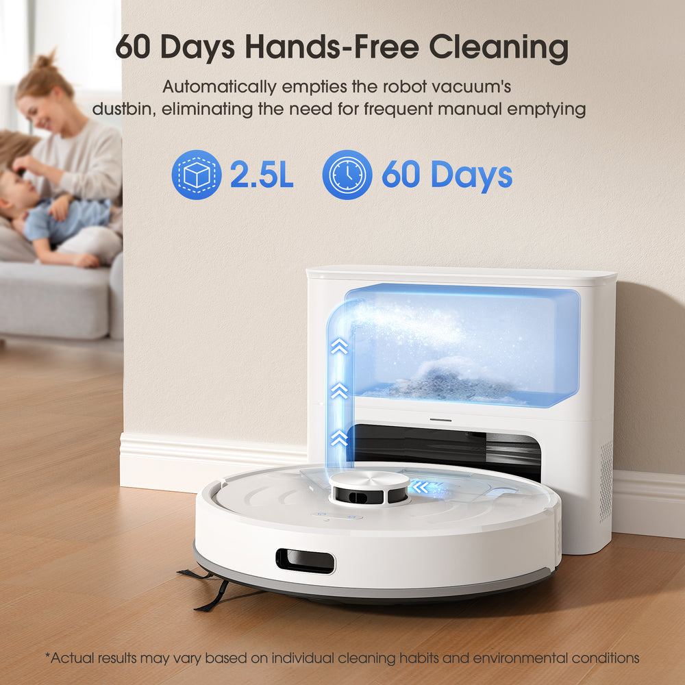 Automatically empties the robot vacuum's dustbin, eliminating the need for frequent manual emptying