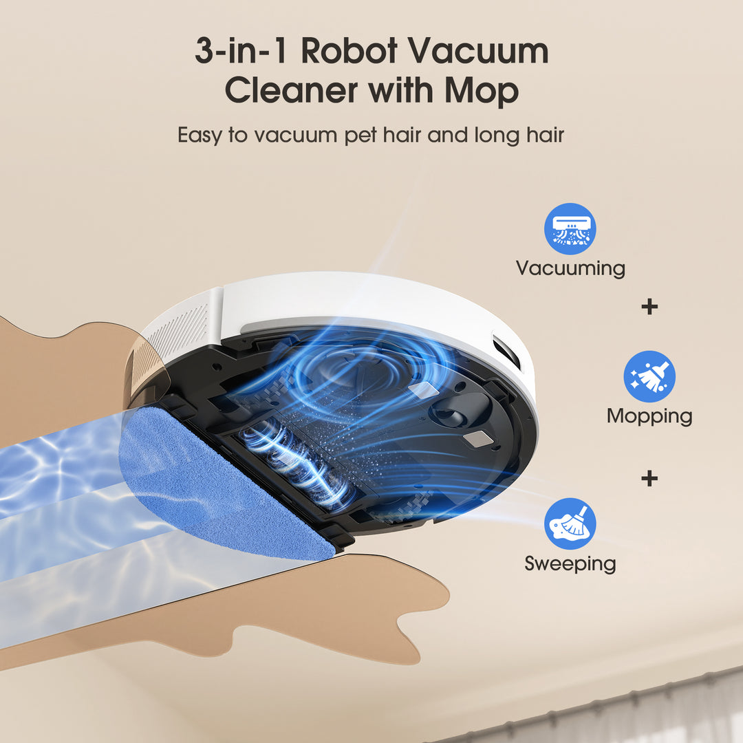 3-in-1 Robot Vacuum Cleaner with Mop
Easy to vacuum pet hair and long hair