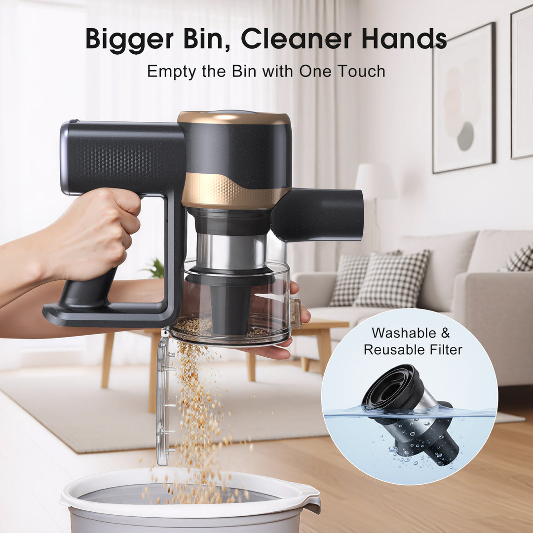Bigger Bin, Cleaner Hands
Empty the Bin with One Touch
