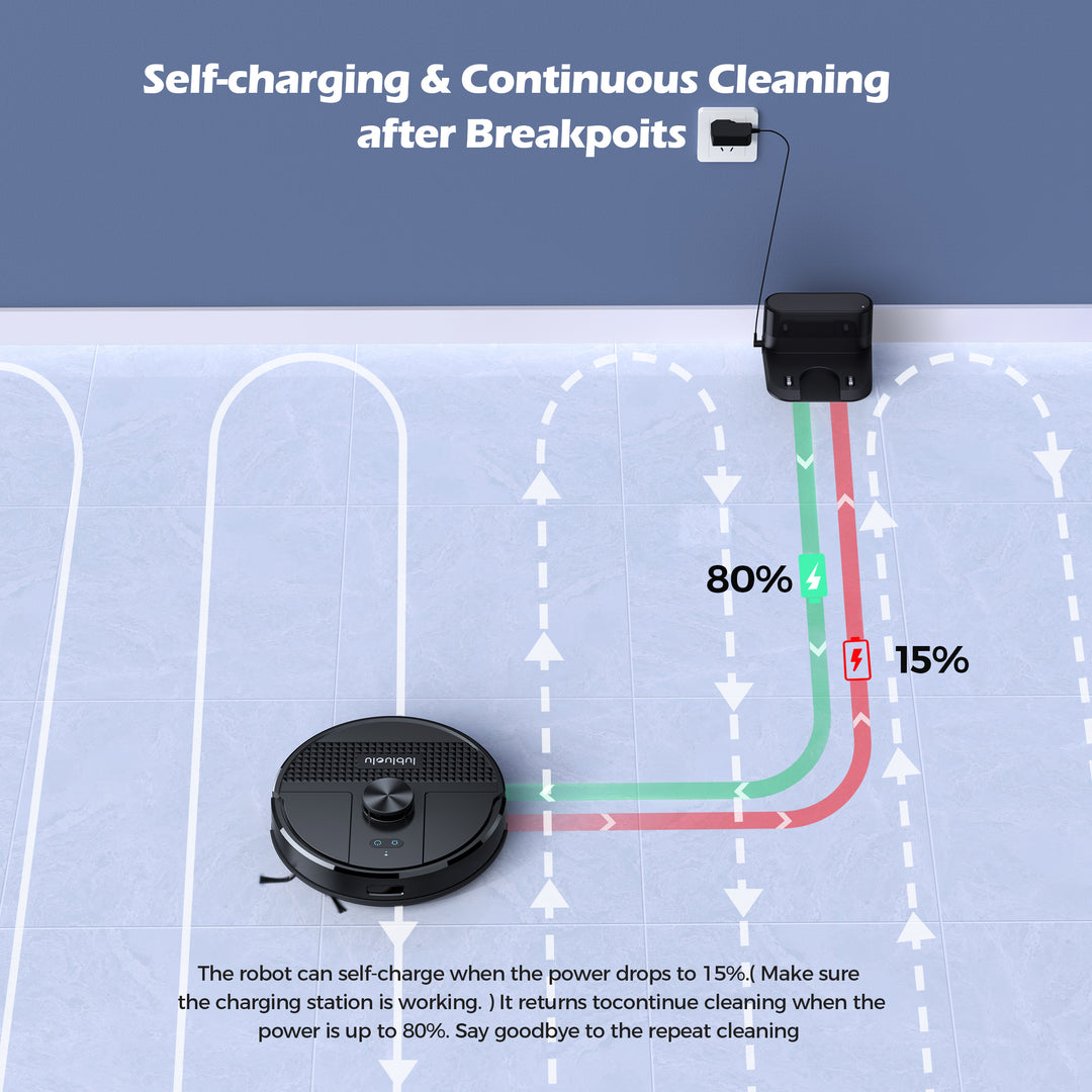 Its advanced anti-collision, cliff, and obstacle-climbing sensors allow it to navigate furniture, climb thresholds, and maintain a smooth and continuous cleaning path.