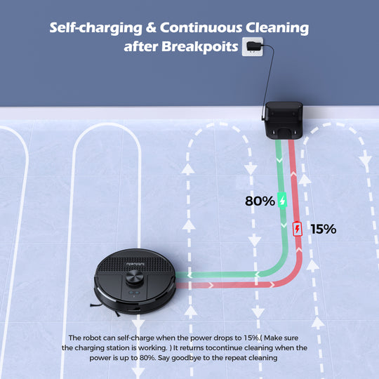 Its advanced anti-collision, cliff, and obstacle-climbing sensors allow it to navigate furniture, climb thresholds, and maintain a smooth and continuous cleaning path.