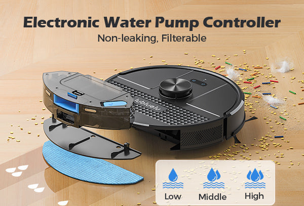 Electronic water pump controller with adjustable settings on a wooden surface.